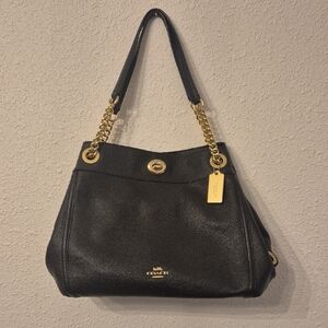 Coach Black Shoulder Bag with Gold Chain